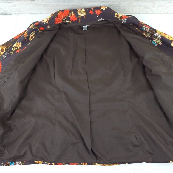 CHICOS JACKET WOMEN'S SIZE 3 BROWN RED YELLOW FLORAL FULL ZIP LINED POCKETS *EUC - Picture 8 of 16